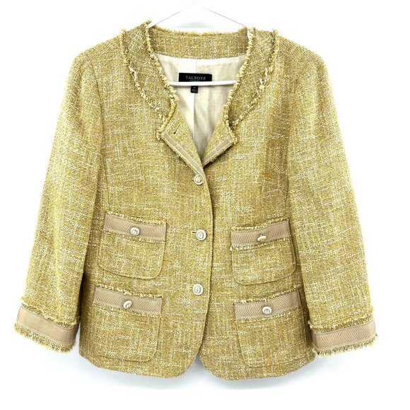 Talbots Jackets & Blazers - Talbots Yellow Shimmer Fringe Accent Blazer Womens Size 10